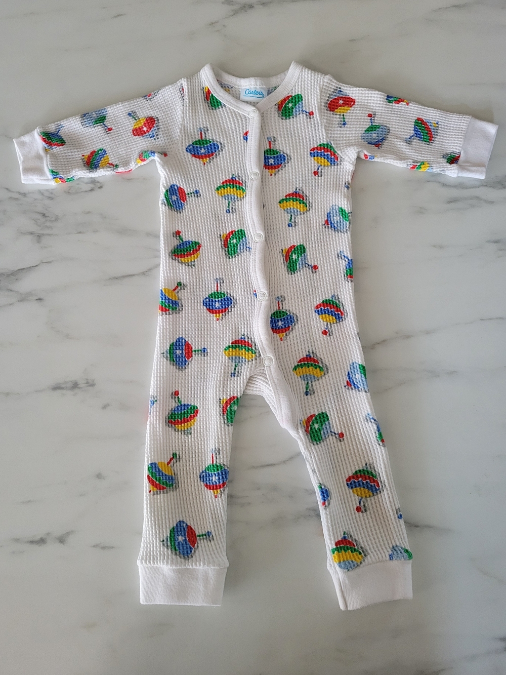 Vintage 90s Carters Waffle Knit Baby Sleeper Primary Spinning Tops NWOT M 3-6M